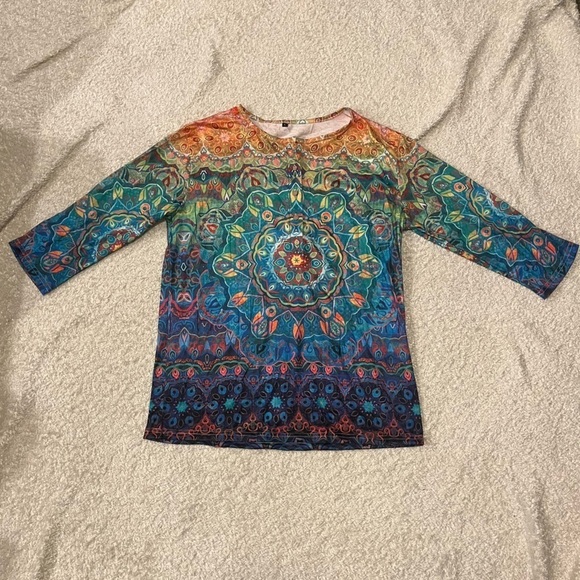 Mandala Patternβ All Over Print Quarter Sleeve Shirt Half Cork Button Up Size L - Picture 8 of 8